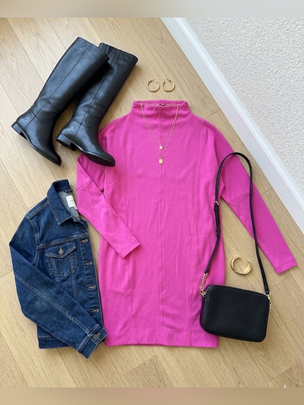 Daily Practice Anthropologie NWT Mock Neck Mini Mod Dress Pink Barbiecore Sz XS